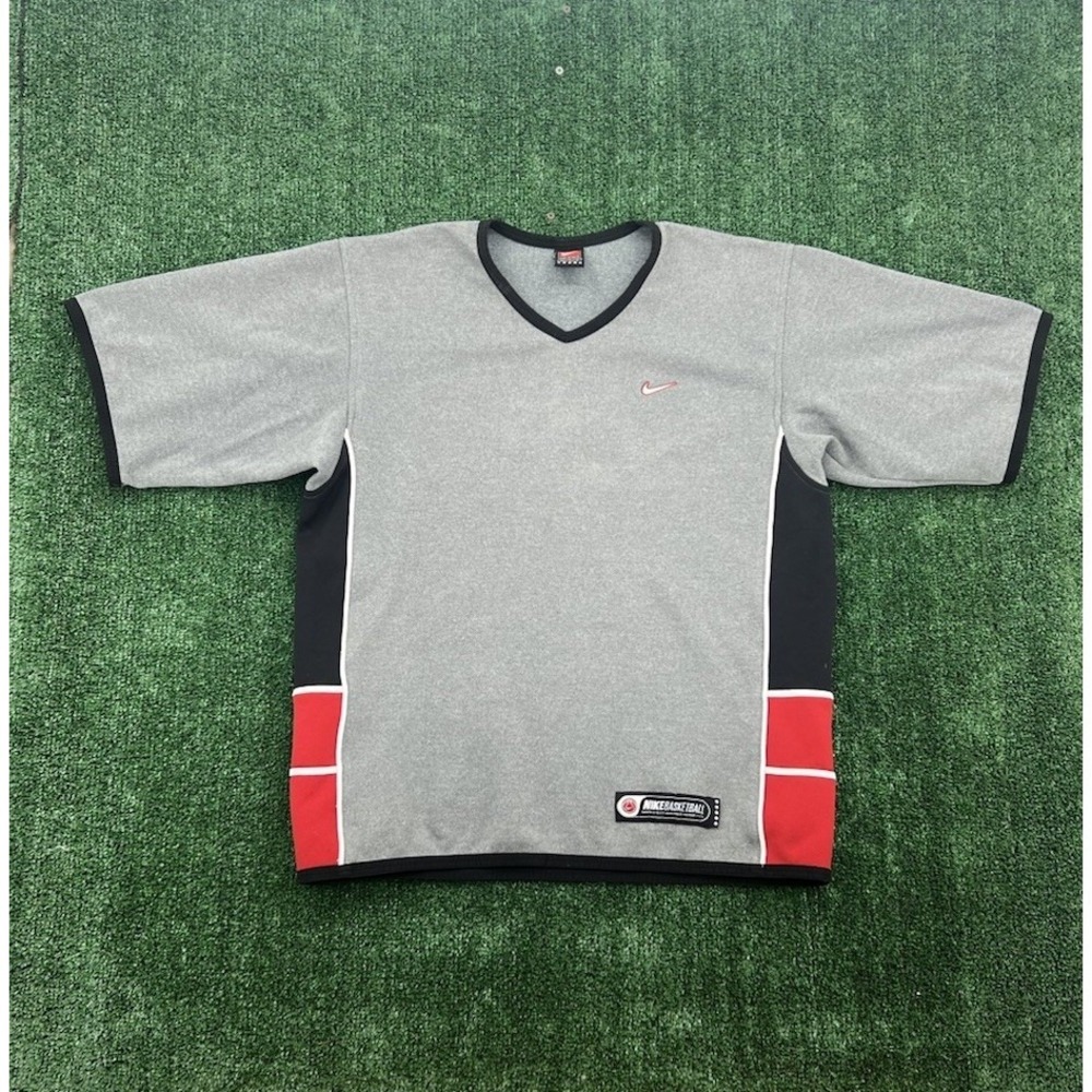 Vintage 90s Nike Sportswear T Shirt Mens Medium Gray V Neck Short Sleeve Tee